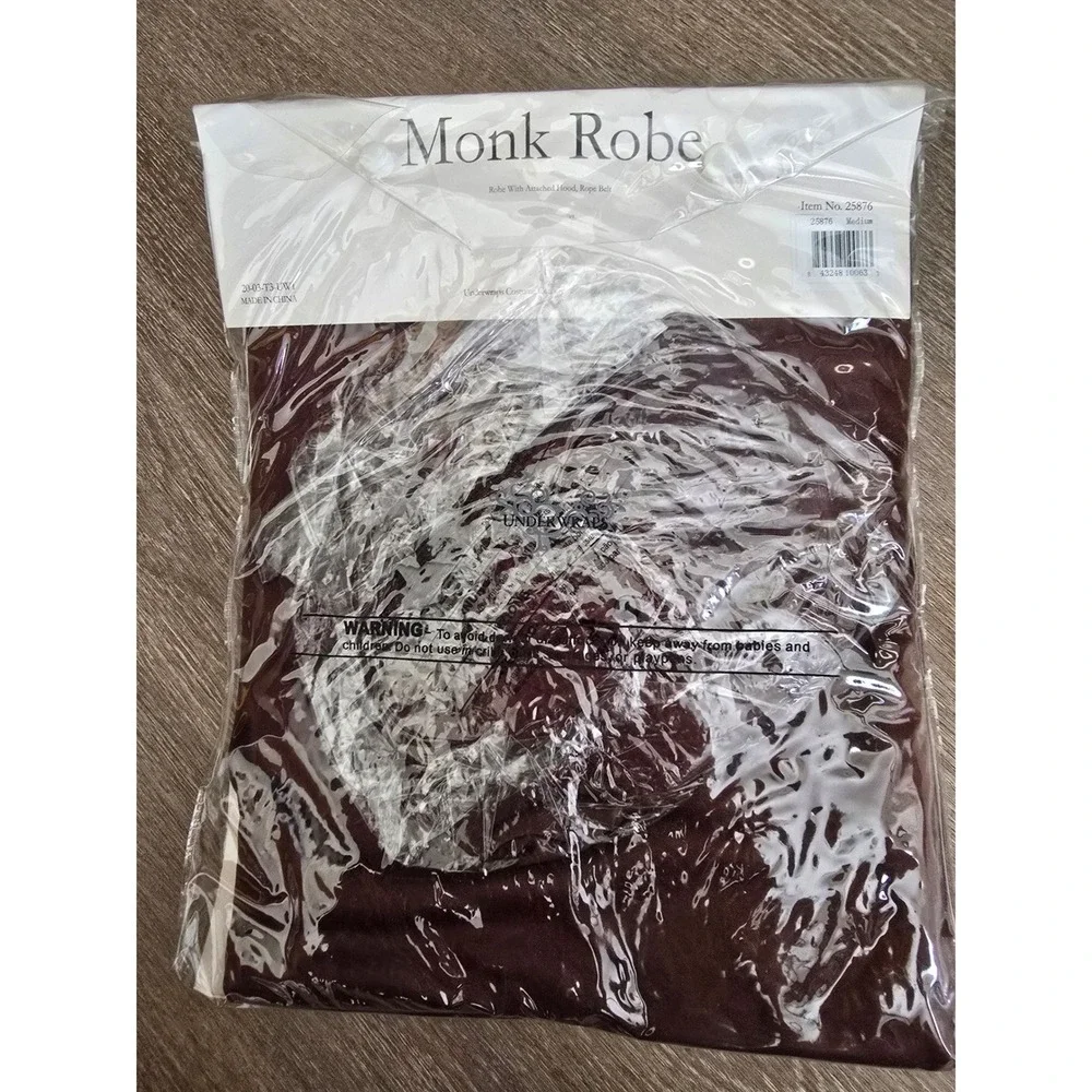 Underwraps Kids Monk Robe Costume Brown Hooded Friar Set Medium 6-8 25876